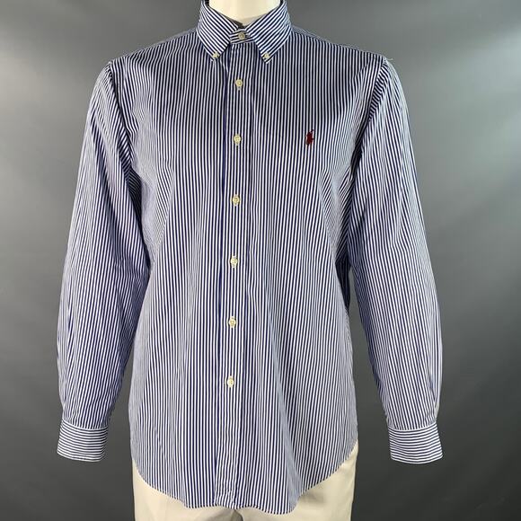 RALPH LAUREN Size XXL Navy White Stripe Cotton Long Sleeve Shirt - Picture 1 of 5